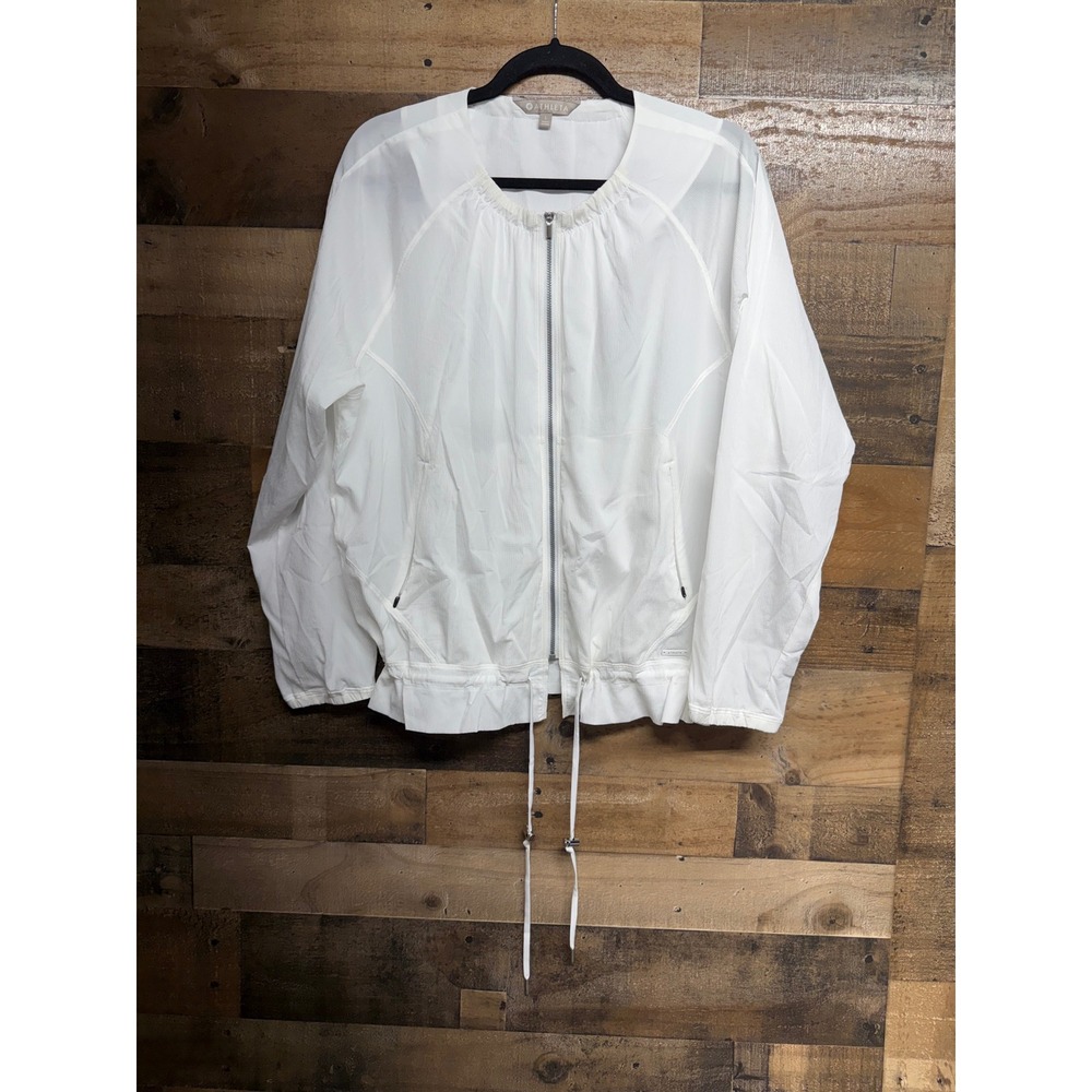 Athleta White Full Zip Windbreaker Jacket Textured Lightweight Ventilated Large
